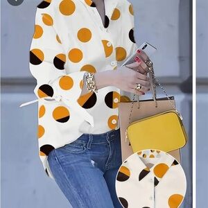 White, Black and Yellow polka dot,  Boxy Button Down Shirt